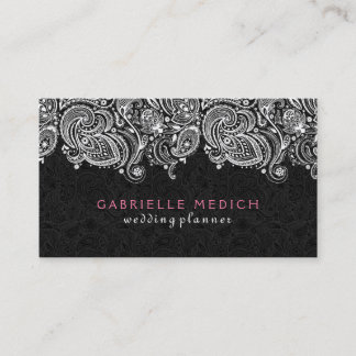 White On Black Floral Paisley Lace Business Card