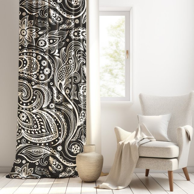 White on Black Floral Paisley Pattern Sheer Curtains (Creator Uploaded)