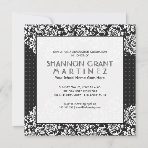 White On Black Flowers_Elegant Grad Invite