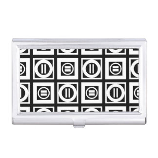 White on Black Geometric Equal Sign Pattern Business Card Holder