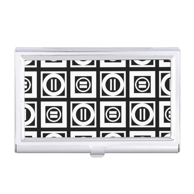 White on Black Geometric Equal Sign Pattern Business Card Holder (Front)