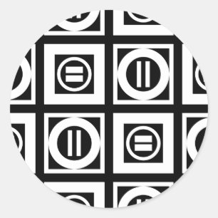 White on Black Geometric Equal Sign Pattern Classic Round Sticker