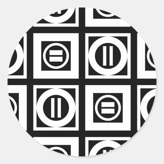 White on Black Geometric Equal Sign Pattern Classic Round Sticker (Front)