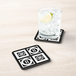 White on Black Geometric Equal Sign Pattern Drink Coaster
