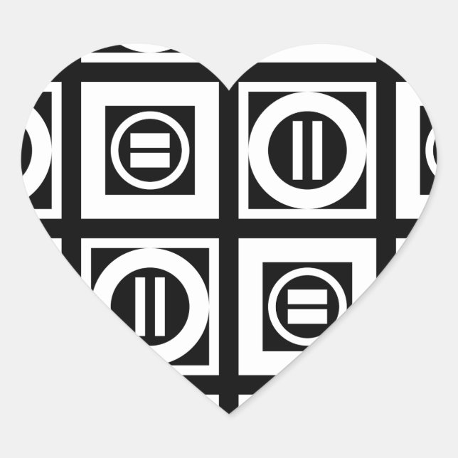 White on Black Geometric Equal Sign Pattern Heart Sticker (Front)