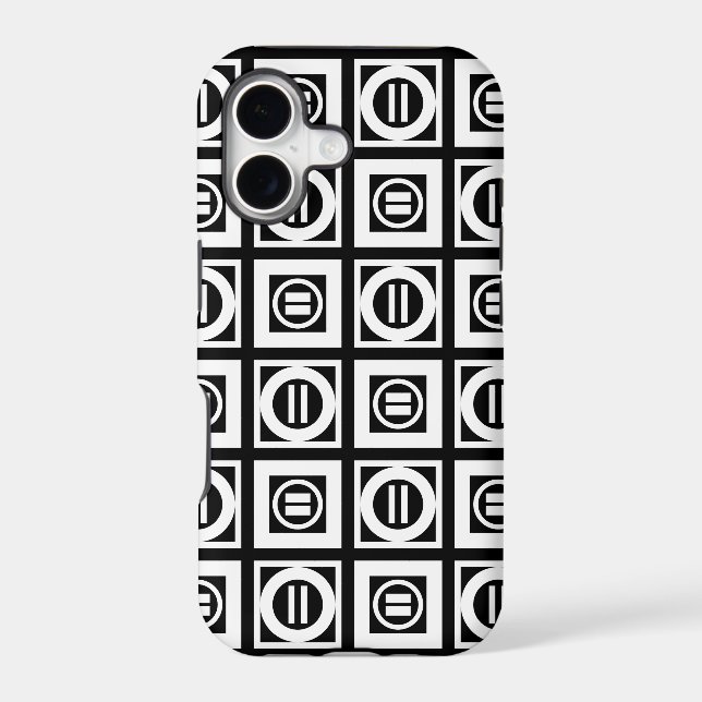 White on Black Geometric Equal Sign Pattern Iphone Case (Back)
