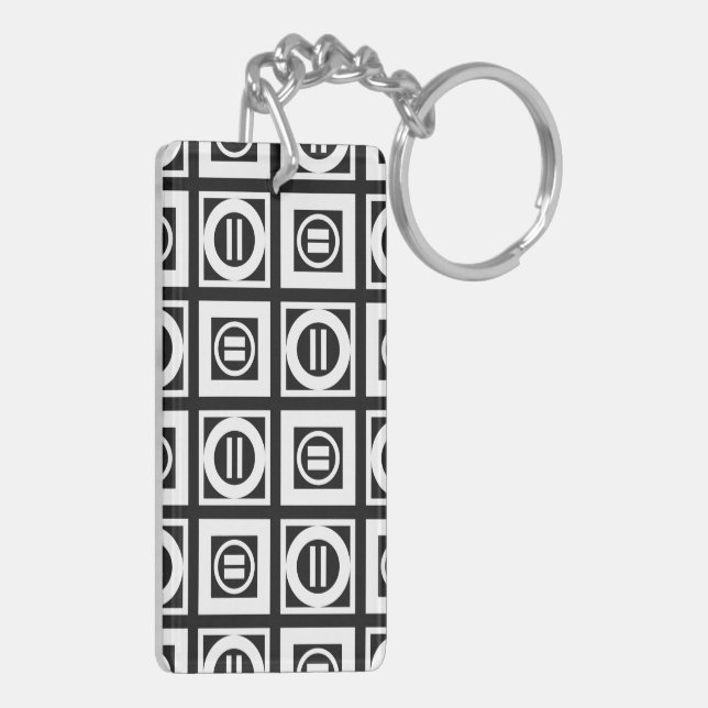 White on Black Geometric Equal Sign Pattern Keychain (Back Left)