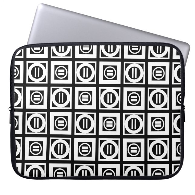 White on Black Geometric Equal Sign Pattern Laptop Sleeve (Front)