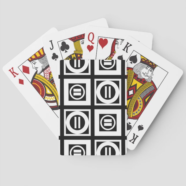 White on Black Geometric Equal Sign Pattern Poker Cards (Back)