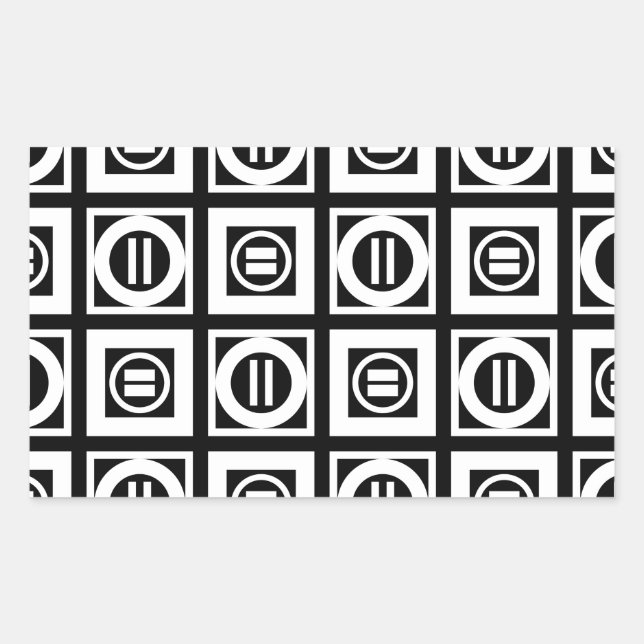 White on Black Geometric Equal Sign Pattern Rectangular Sticker (Front)