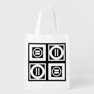 White on Black Geometric Equal Sign Pattern Reusable Grocery Bag