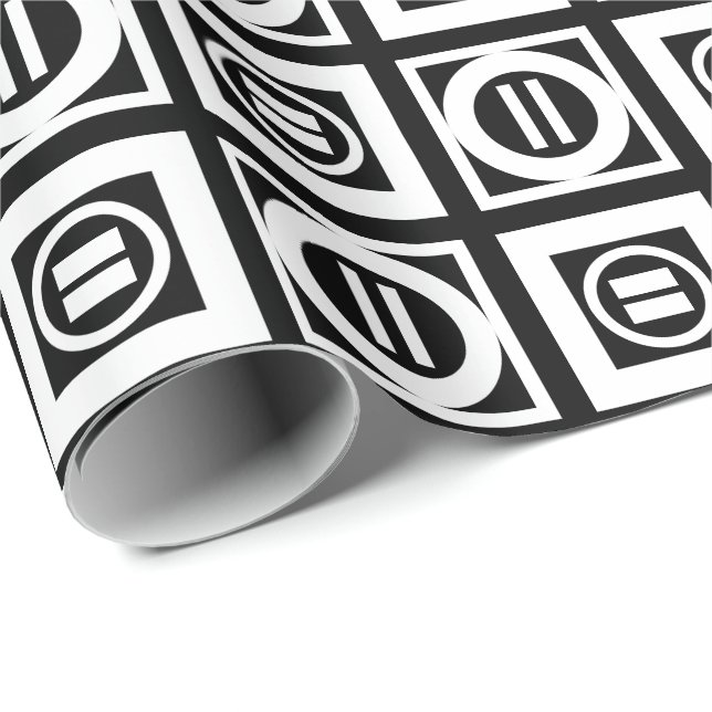White on Black Geometric Equal Sign Pattern Wrapping Paper (Roll Corner)