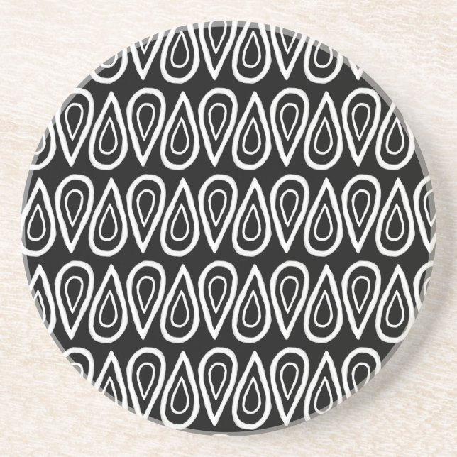 White on Black Hand-Drawn Droplet Pattern Drink Coaster (Front)