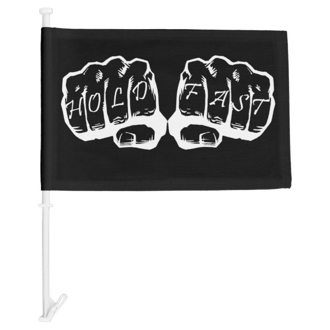 White on Black Hold Fast Fists Flag (Front)