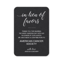 White on Black In Lieu Of Favors Charity Wedding Place Card