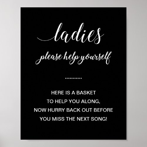 White On Black Ladies Bathroom Basket Wedding Poster