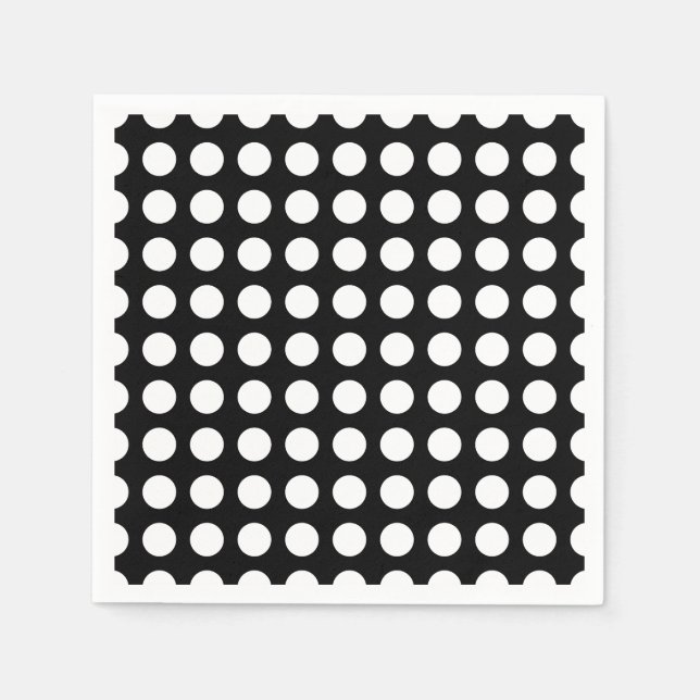White on Black Large Horizontal Polka Dots Paper Napkins (Front)
