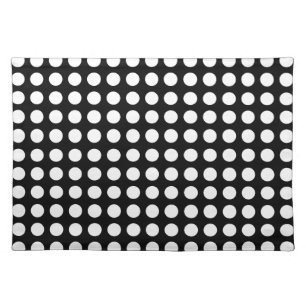 White on Black Large Size Horizontal Polka Dots Cloth Placemat
