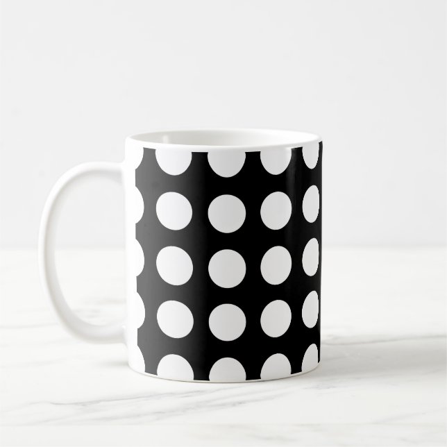White on Black Large Size Horizontal Polka Dots  Coffee Mug (Left)