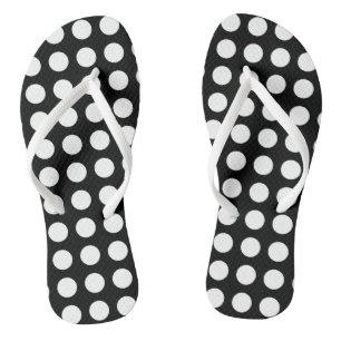 White on Black Large Size Horizontal Polka Dots Flip Flops