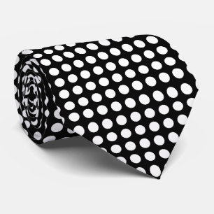 White on Black Large Size Horizontal Polka Dots Neck Tie