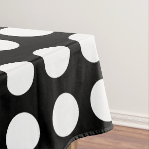 White on Black Large Size Horizontal Polka Dots Tablecloth