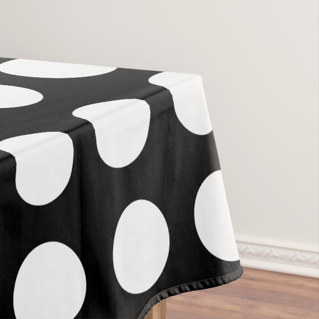 White on Black Large Size Horizontal Polka Dots Tablecloth (In Situ)