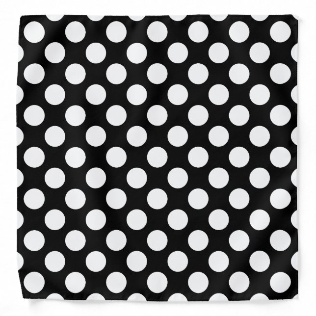 White on Black Large Size Polka Dots Bandana (Front)