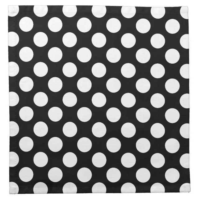 White on Black Large Size Polka Dots Cloth Napkin (Front)