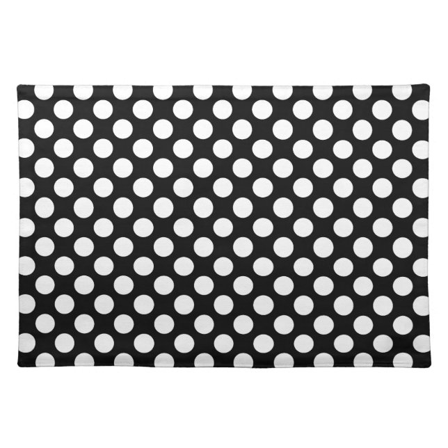 White on Black Large Size Polka Dots Cloth Placemat (Front)