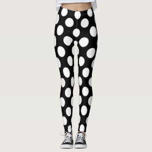 White on Black Large Size Polka Dots Leggings