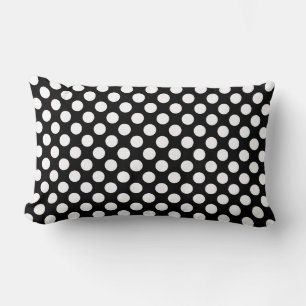 White on Black Large Size Polka Dots Lumbar Pillow