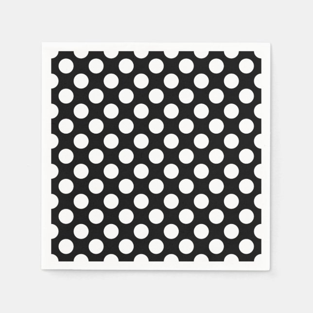 White on Black Large Size Polka Dots Paper Napkins (Front)