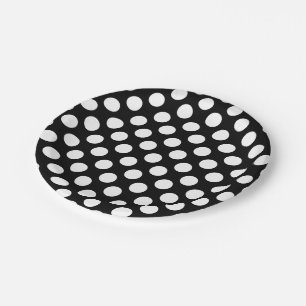 White on Black Large Size Polka Dots Paper Plates