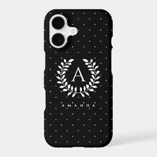 White On Black Laurel Monogram Polka Dot Pattern iPhone 17 Case