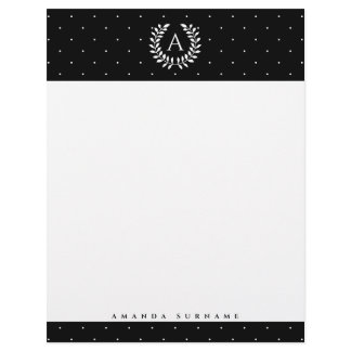 White On Black Laurel Monogram Polka Dot Pattern Letterhead