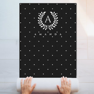 White On Black Laurel Monogram Polka Dot Pattern Yoga Mat