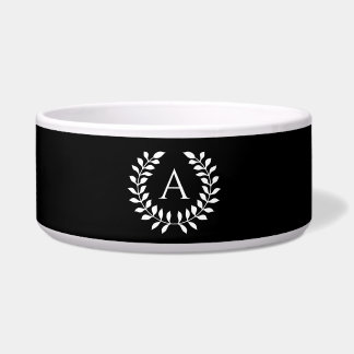 White On Black Laurel Wreath With Custom Monogram Bowl