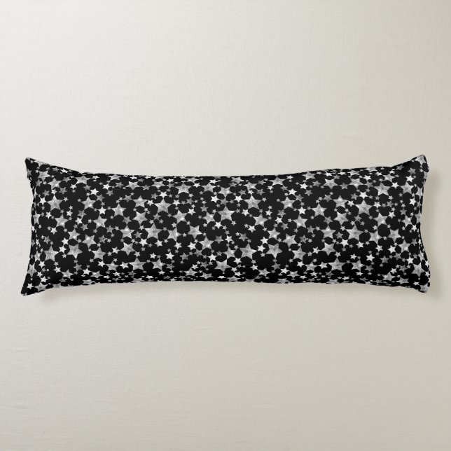 White on Black | Lino Print Stars Pattern Body Pillow (Front)