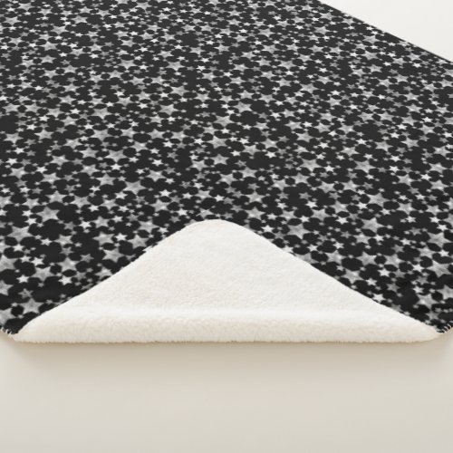 White on Black  Lino Print Stars Pattern Sherpa Blanket