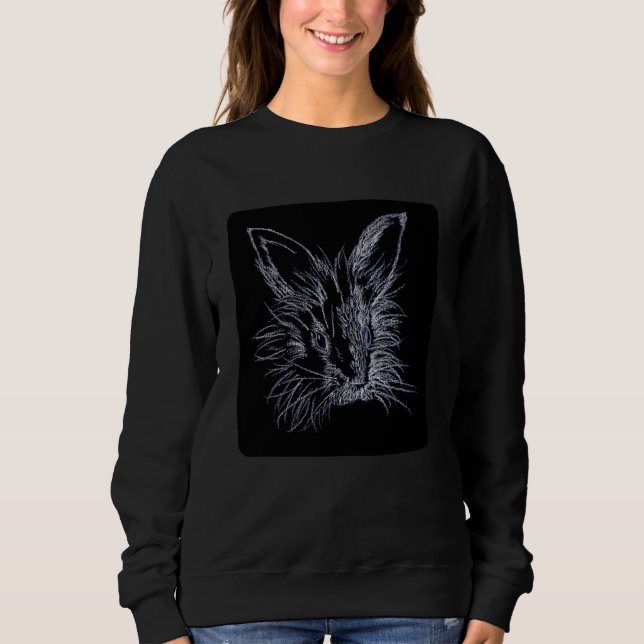 White on Black Lionhead Bunny Portrait Sweatshirt (Front)