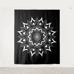 White on black mandala tapestry