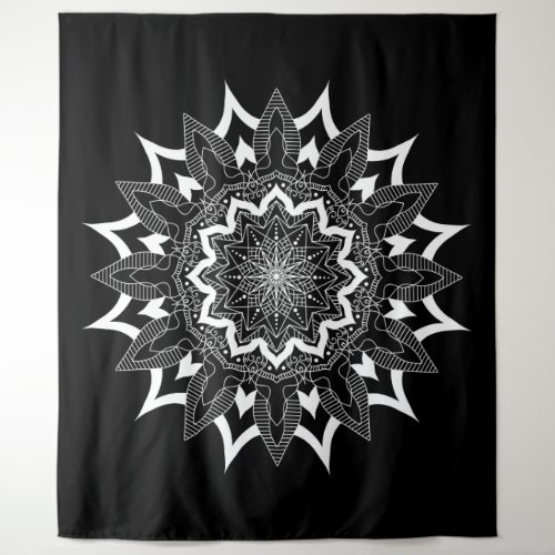 White on black mandala tapestry