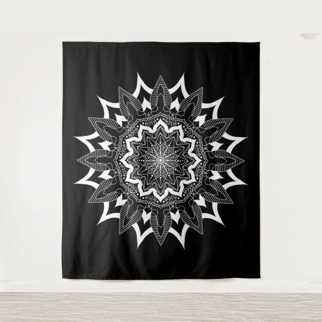 White on black mandala tapestry (Front)