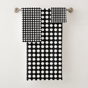 White on Black Medium Size Horizontal Polka Dots Bath Towel Set