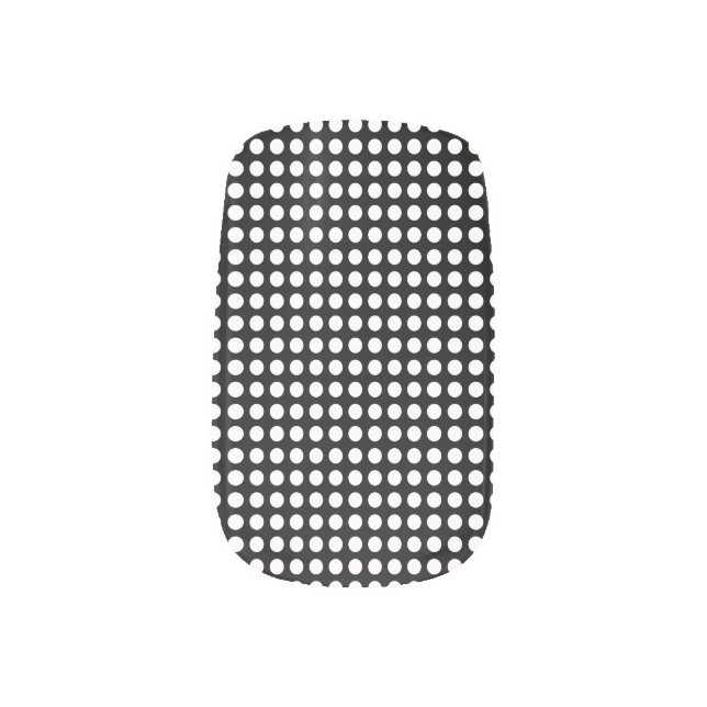 White on Black Medium Size Horizontal Polka Dots Minx Nail Art (Left Thumb)