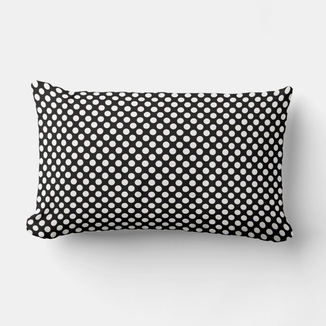 White on Black Medium Size Polka Dots Lumbar Pillow (Front)
