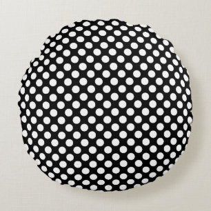 White on Black MediumSize Polka Dots Round Pillow