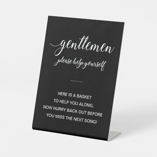 White On Black Men's Bathroom Basket Wedding Pedestal Sign (Front)