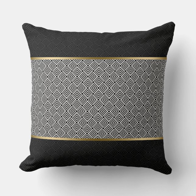 White On Black Modern Geometric Pattern Throw Pillow (Front)